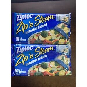Ziploc Zip 'n Steam Medium Steam Cooking Bags Lot of 2 Packs, 20 Total Bags NEW